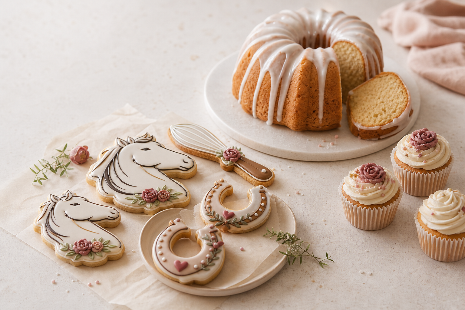 Decorated horse and horseshoe sugar cookies